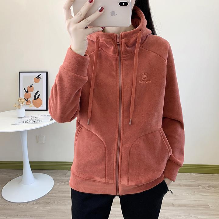 新款冬季奥粒绒卫衣女士抓绒衣运动休闲户外加绒加厚保暖连帽外套