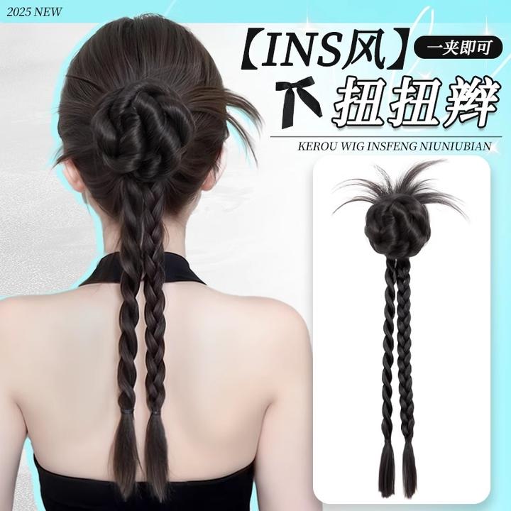 假发辫子女夏日清爽ins慵懒感花苞抓夹麻花扭扭辫仿真假发辫马尾