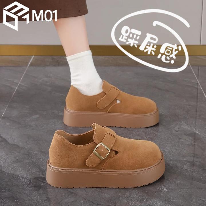 M01厚底勃肯鞋女款2025春季新款百搭棕色休闲鞋子女一脚蹬博肯鞋