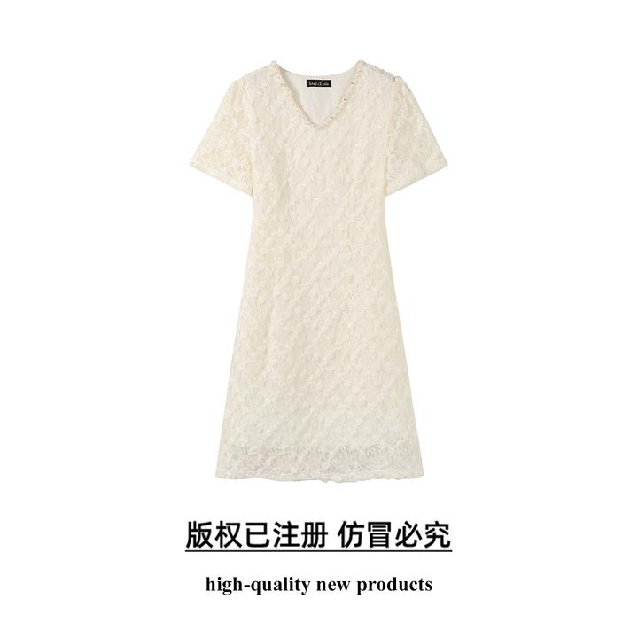 奢姿大码女装2025夏季波西米亚风提花蕾丝连衣裙胖妹妹V领裙子