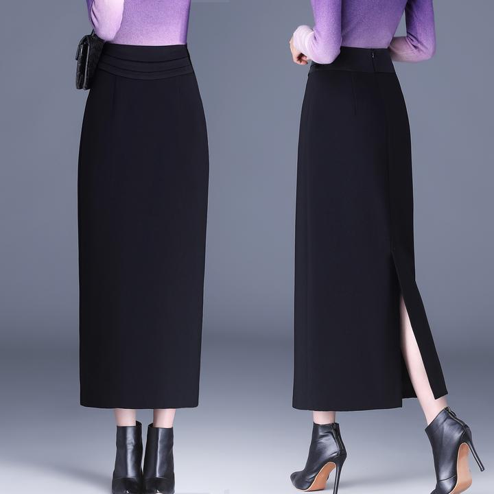 提花半身裙女2025秋冬新款直筒半裙高腰中长款气质开叉一步包臀裙