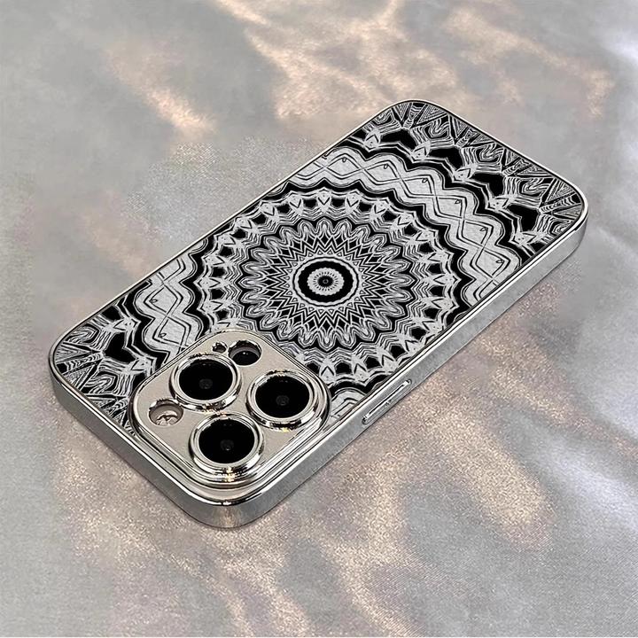 圆形曼陀罗适用苹果16promax手机壳iPhone15pro春夏14/13pro电镀p