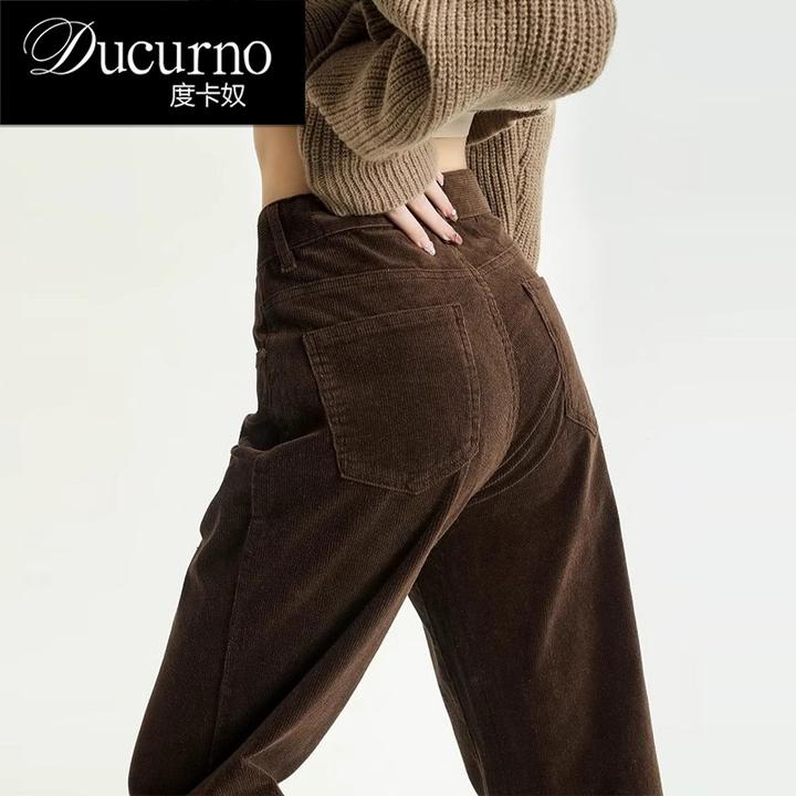 高级感美拉德咖色灯芯绒裤子女2025秋冬复古条绒休闲窄版阔腿裤