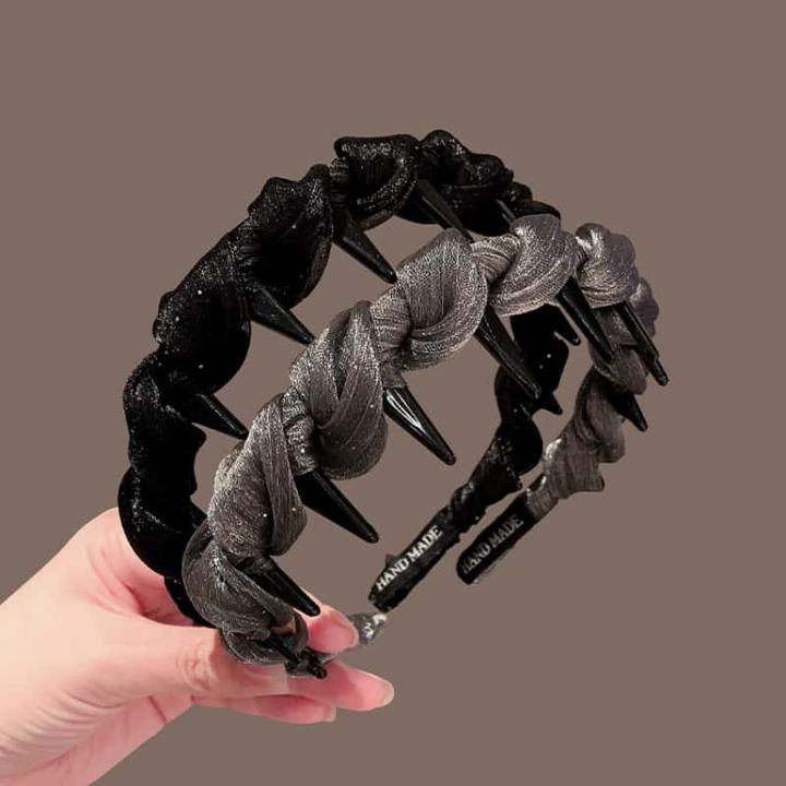 气质小香风珠光纱发箍女2025新款外出百搭高级感压发头箍防滑带齿