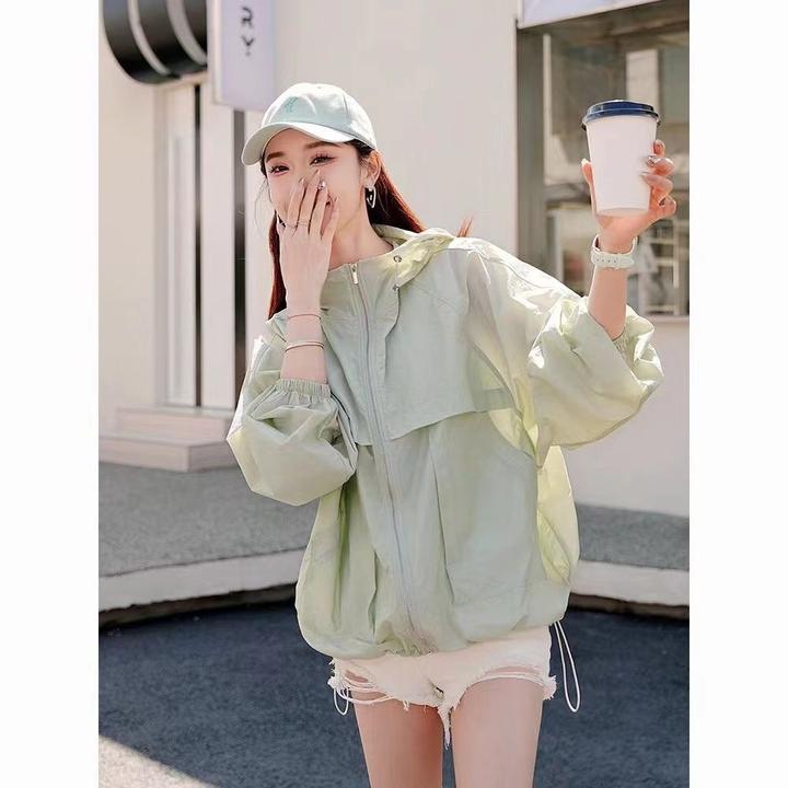 2025夏季新款防晒衣女便携式速干时尚百搭透气薄款连帽宽松简约潮