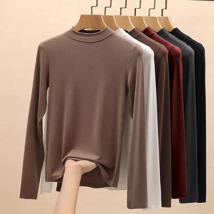 莫代尔打底衫长袖新款半高领内搭女秋保暖上衣修身百搭显瘦秋衣简