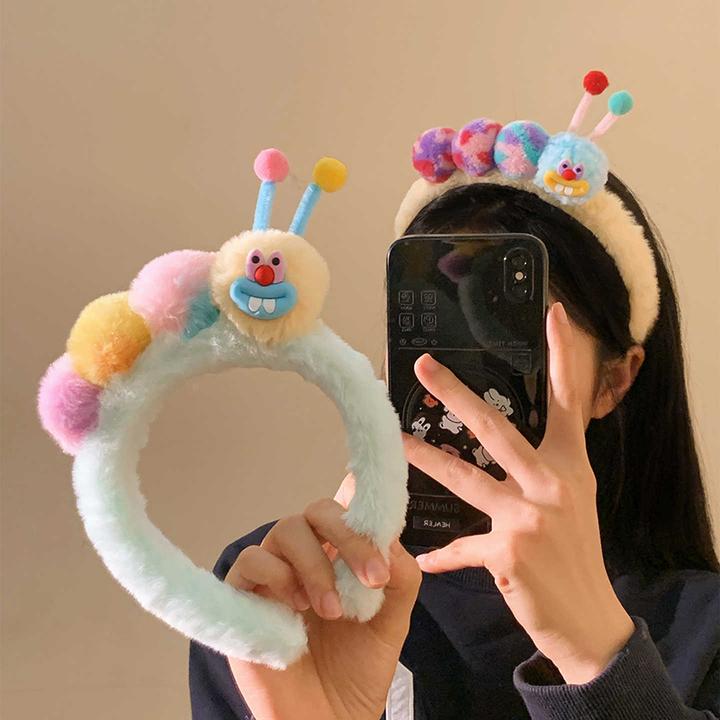 搞怪龅牙毛毛虫毛绒发箍女高级感可爱百搭头饰洗脸头箍秋冬发卡