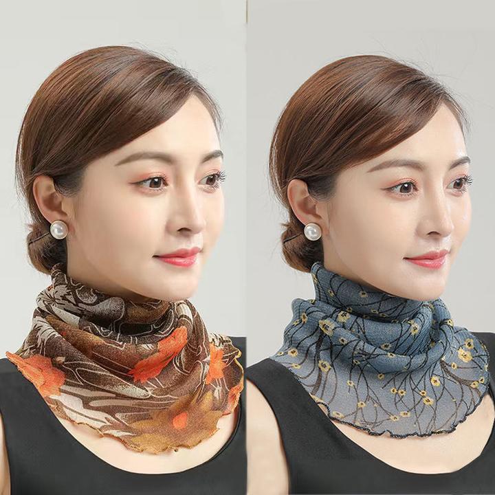 夏季防晒蕾丝围脖印花冰凉透气挂耳围脖面纱防紫外线韩版女潮百搭