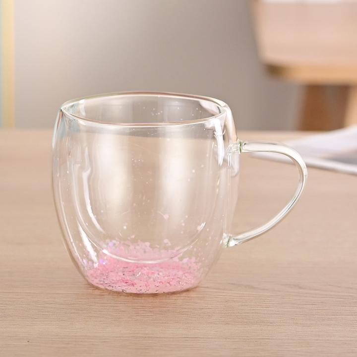 流沙星星羽毛双层玻璃杯满天星玻璃杯高硼硅玻璃杯网红双层玻璃杯
