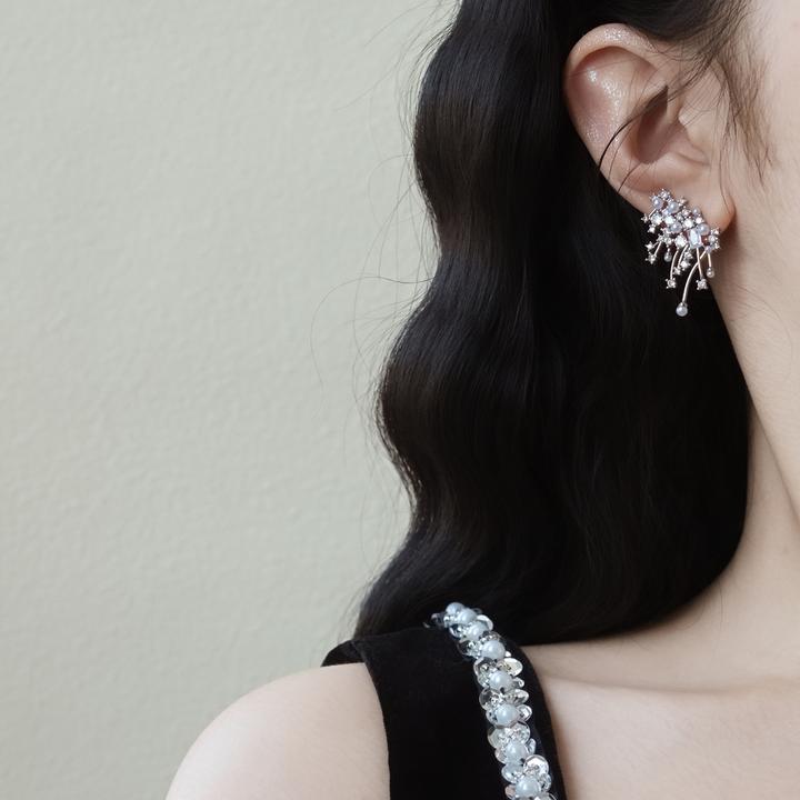 铜合金耳饰 烟花耳钉无耳洞耳夹璀璨星云锆石气质超好看高级感