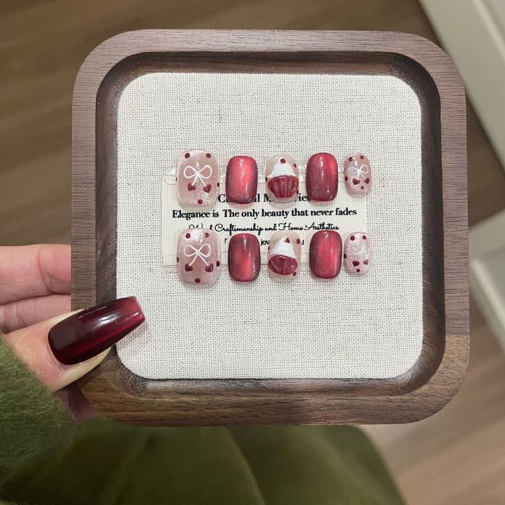 新年红色穿戴甲新款手工穿戴美甲手捏冰淇淋短款可爱可拆卸美甲贴