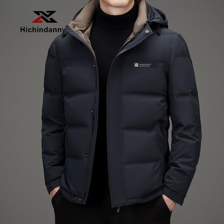 HICHIN男士运动羽绒服短款连帽冬季加厚保暖鸭绒防寒休闲外套冬装