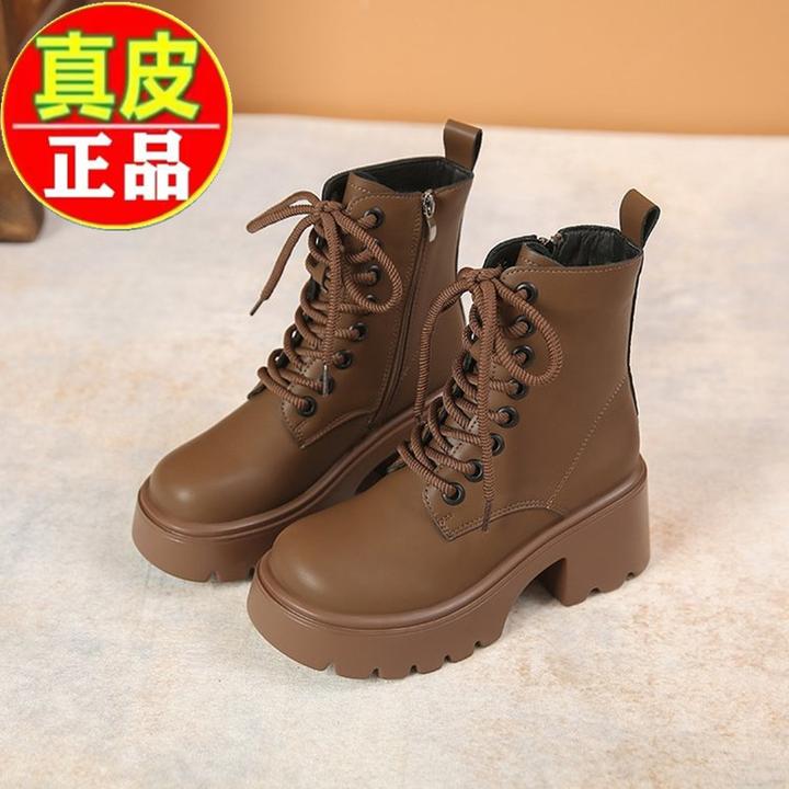 【万达撤柜】厚底马丁靴2025秋冬新款加绒英伦风真皮增高跟爆款短靴