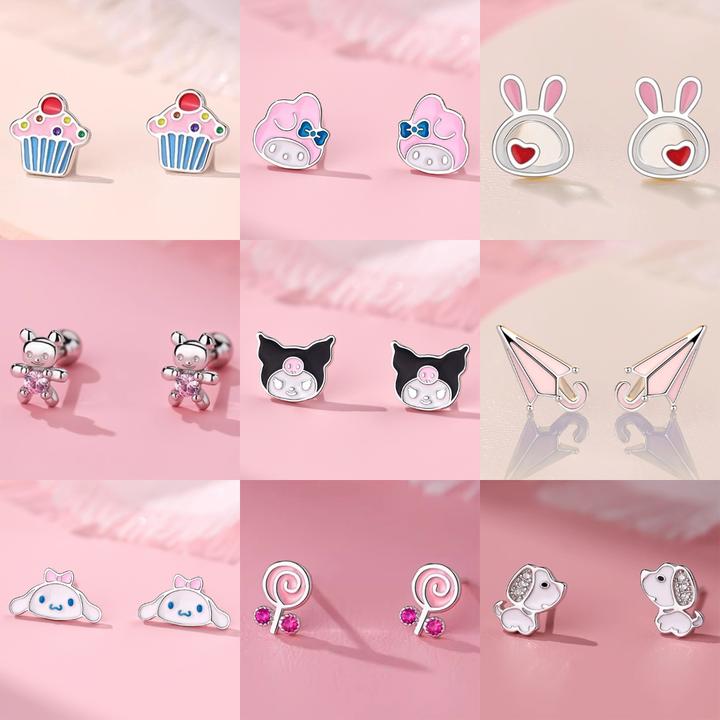 足银耳饰 卡通耳钉女童耳扣可爱甜美女孩耳环纯银养耳儿童耳饰品