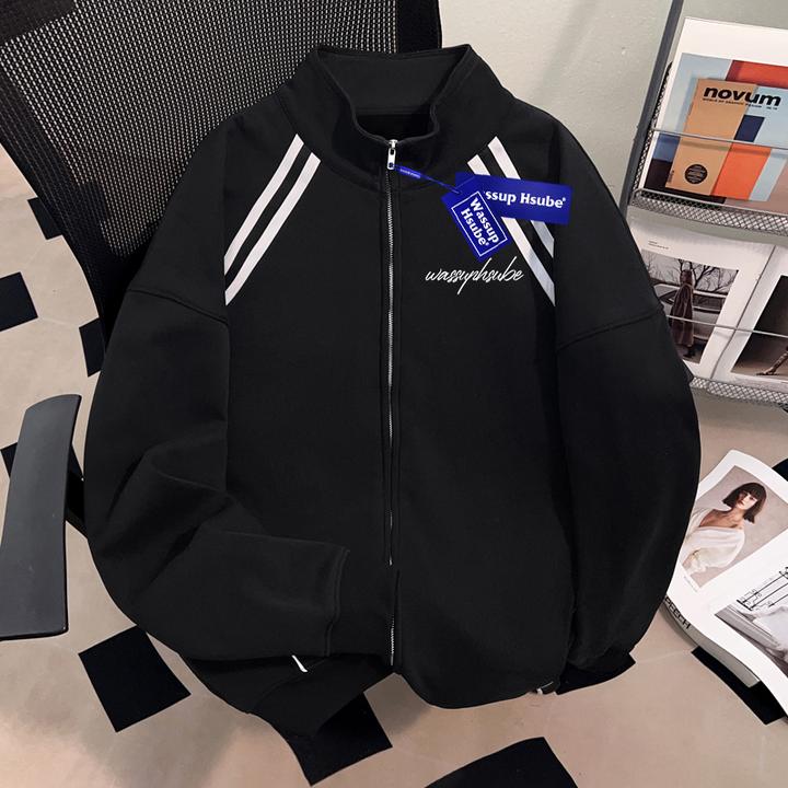 WASSUP HSUBE高级感重磅立领卫衣外套男士秋季潮牌痞帅上衣棒球服