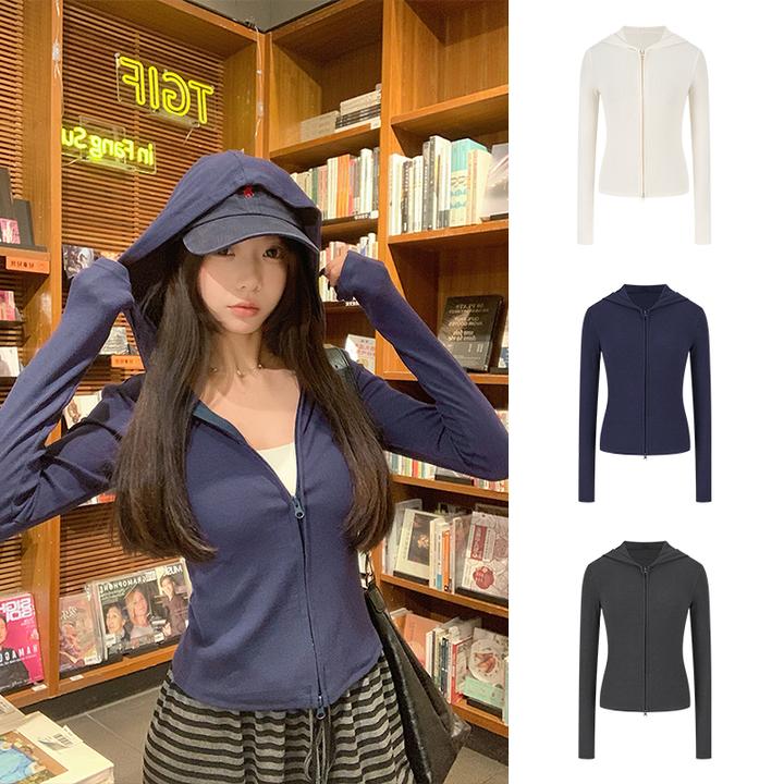 Moses Queen/魔西女王正肩连帽双拉链开衫外套女百搭修身上衣