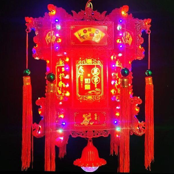 新年七彩走马灯仿古六角龙灯旋转灯笼户外阳台春节装饰品发光灯笼