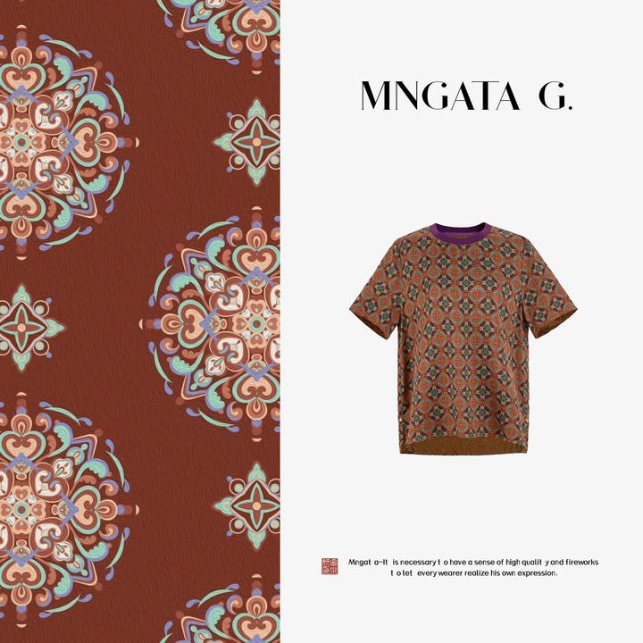 MNGATA G.宫小妍 【四方团花】夏日新中式中国风短袖上衣5062208