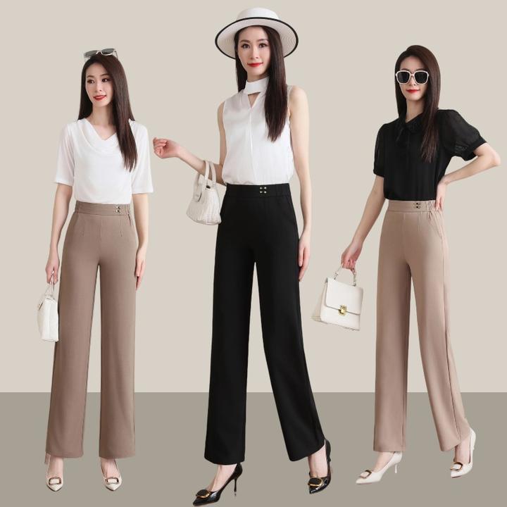 新款高腰时尚直筒裤女裤裤子舒适垂感遮肉减龄显瘦松紧腰女款9969