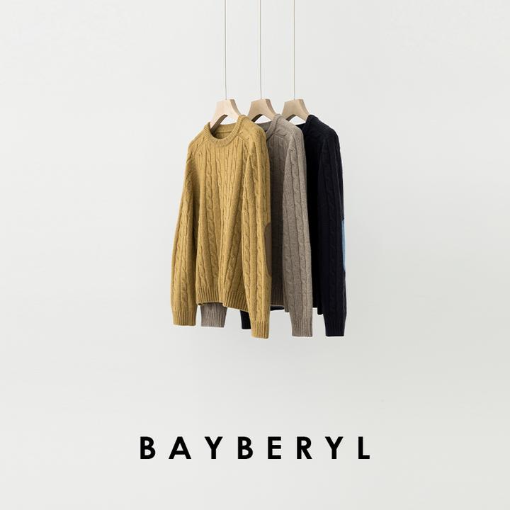 BAYBERYL老贝补丁毛衣*绞花拼接圆领百搭针织衫ZZS3K0301-10/26