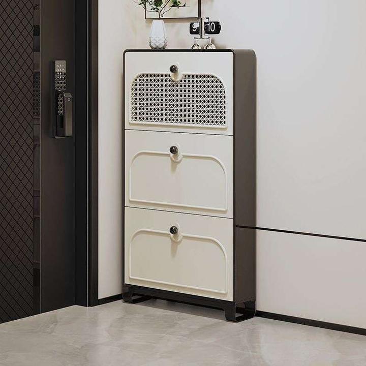 现代简约超薄翻斗鞋柜家用爆款门口藤编新款入户靠墙鞋架玄关收纳