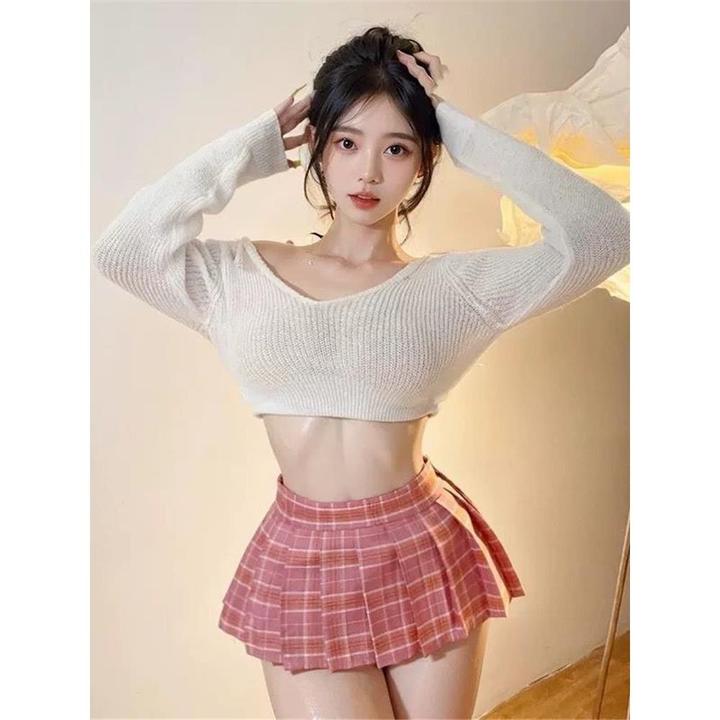 18CM百褶裙女迷你无内衬裤走光裙子学生日系短裙擦边女格子露出裙