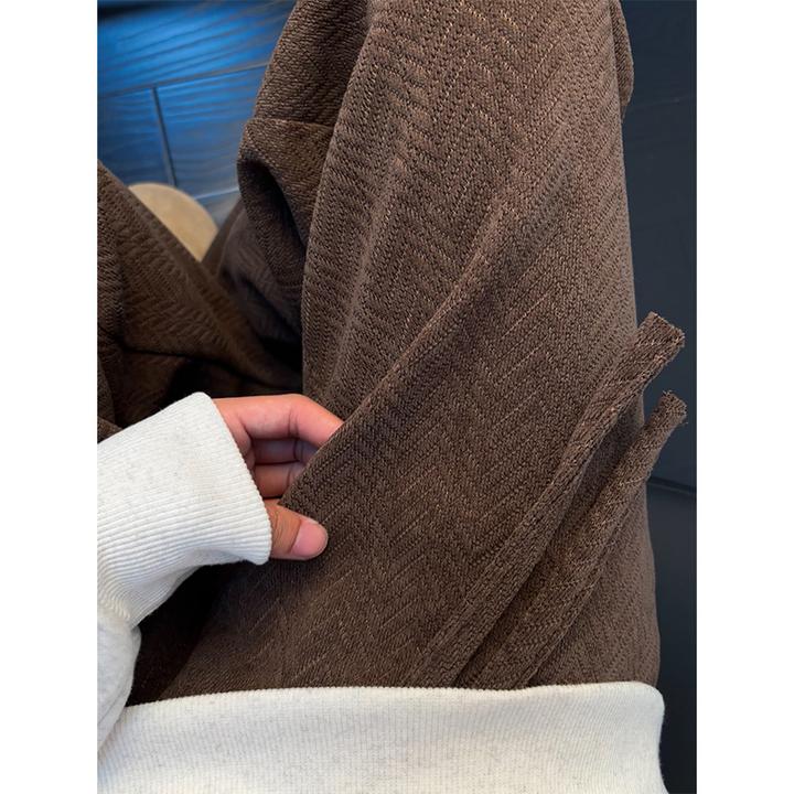 美拉德咖色人字纹裤子男秋冬季美式复古休闲运动卫裤直筒阔腿长裤