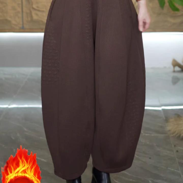 冬季加绒加厚高腰宽松阔腿显瘦立体压花气球灯笼裤大码时尚休闲