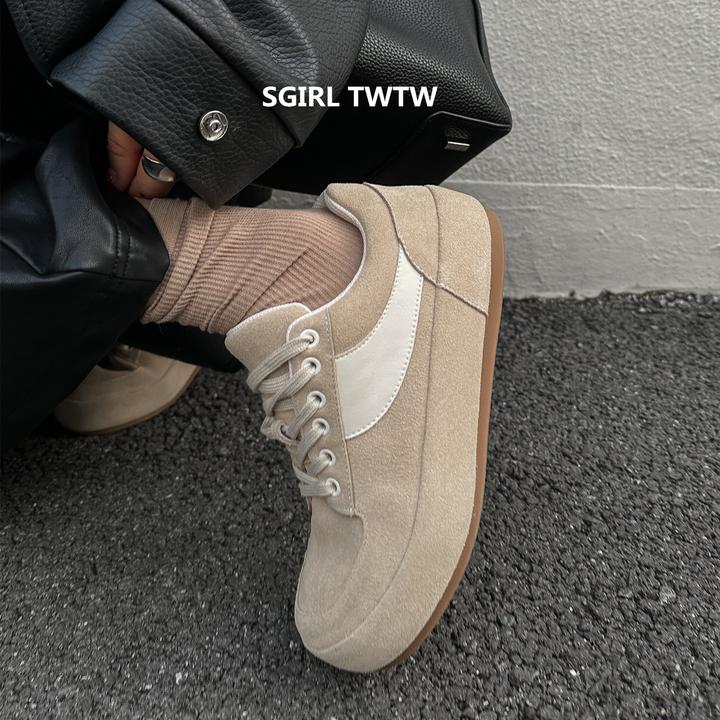 SGIRL TWTW真皮韩版百搭平底女鞋板鞋系带圆头系带时尚休闲板鞋潮