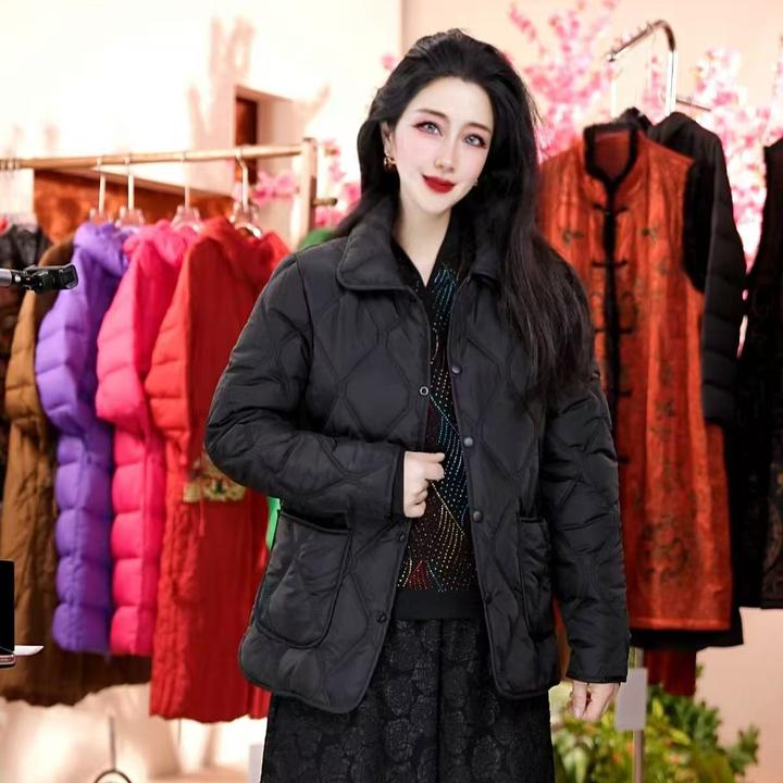 2025年新款女士秋冬棉服保暖时尚韩版轻薄菱形双线百搭休闲棉衣