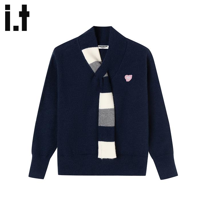 it:CHOCOOLATE韩系氛围感围巾毛衣秋冬季女款洋气时髦针织衫上衣