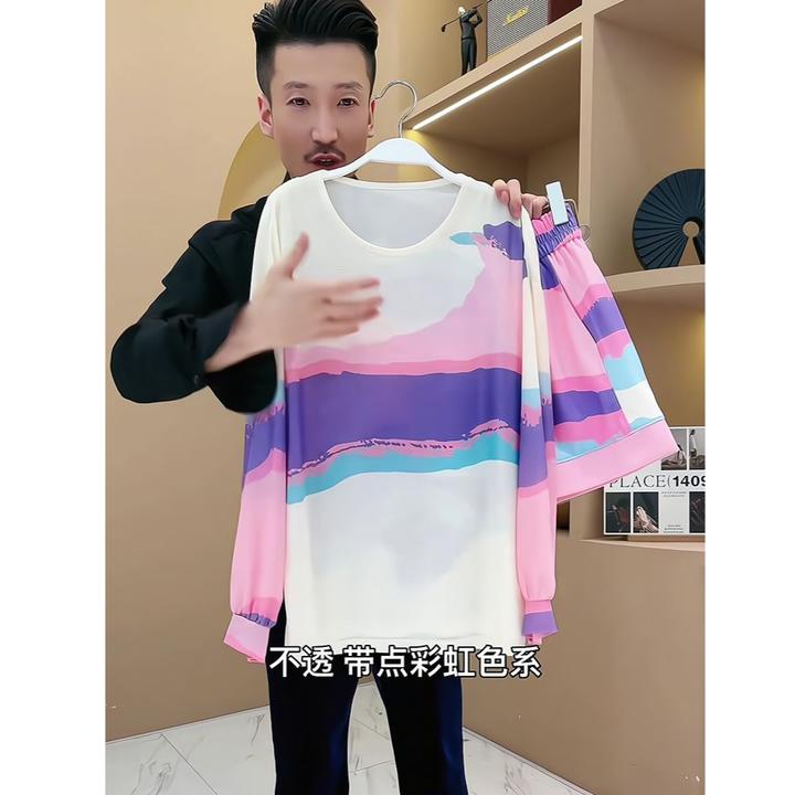 今年流行的漂亮套装2025早春新款洋气扎染长袖防晒衣短裤两件套夏