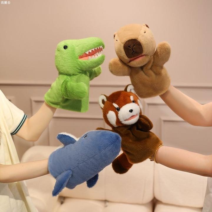 毛绒动物手偶玩具嘴巴能动儿童腹语手套表演布偶兔子手指玩偶娃娃
