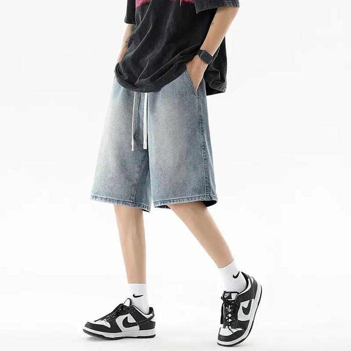 牛仔短裤男夏季潮牌百搭宽松大码男生直筒中裤美式潮流休闲五分裤