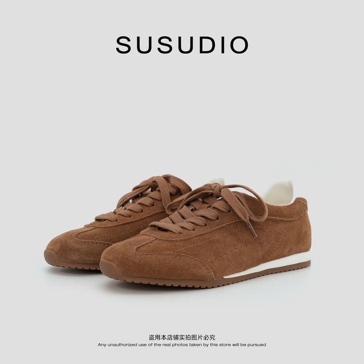 SUSUDIO 牛反绒皮 金智秀同款轻便老钱风薄底休闲鞋 80022