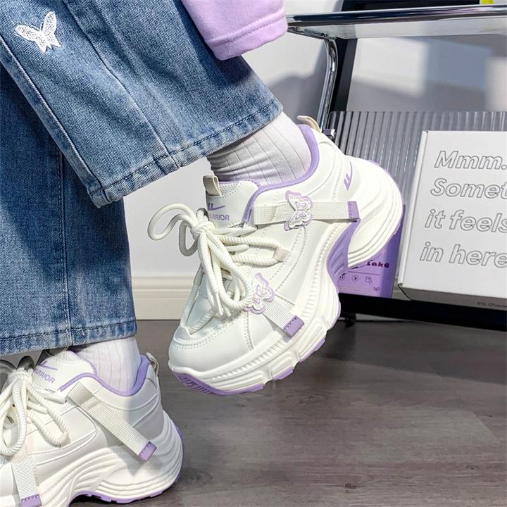 回力紫色皮面蝴蝶运动鞋女款2026爆款配裙子穿厚底鞋子百搭老爹鞋