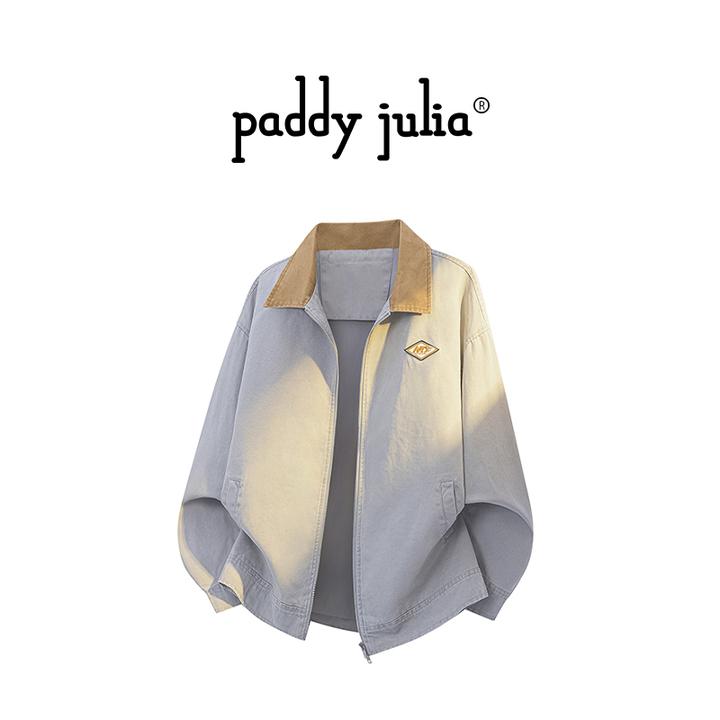 Paddy julia美式高级感夹克秋季男宽松休闲立领设计潮流拼接外套