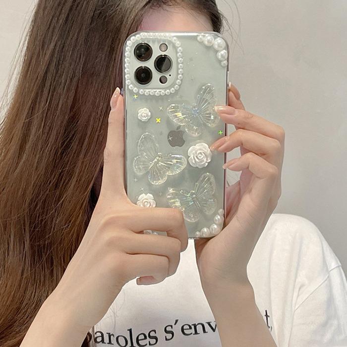 全包少女珍珠玫瑰蝴蝶适用15promax手机壳iPhone14 13小众16PMins