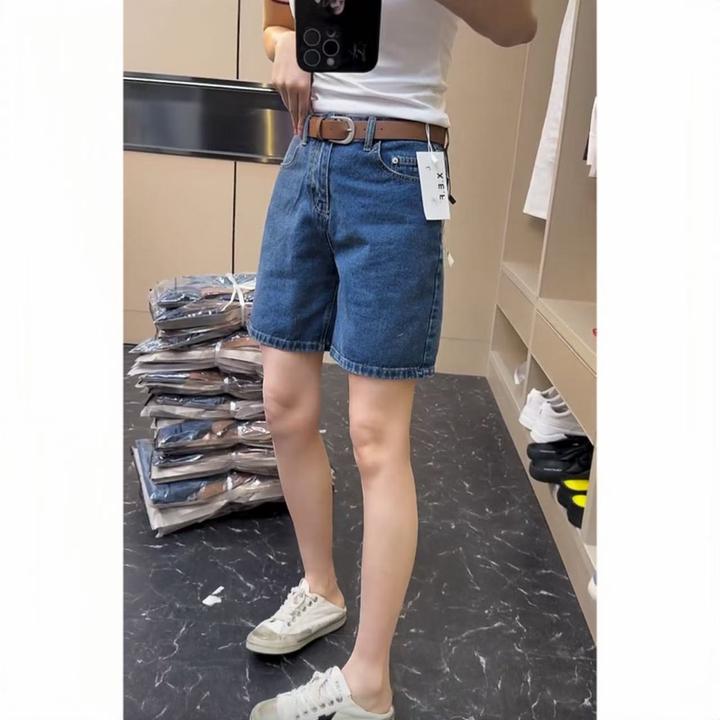 飞芊娅新款时尚高腰牛仔短裤女夏季薄款宽松显瘦直筒五分牛仔裤