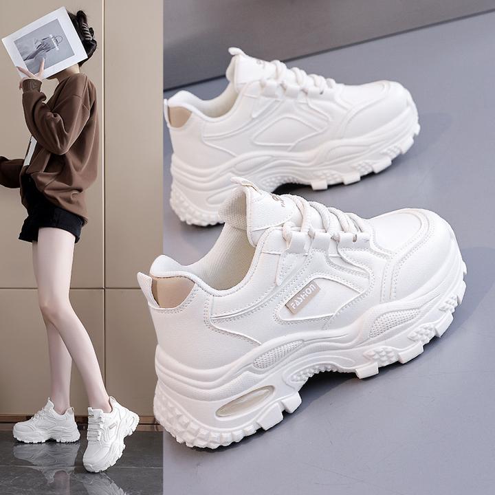 ins韩版皮面低帮老爹鞋女ins秋季新款学生板鞋运动鞋增高休闲女鞋