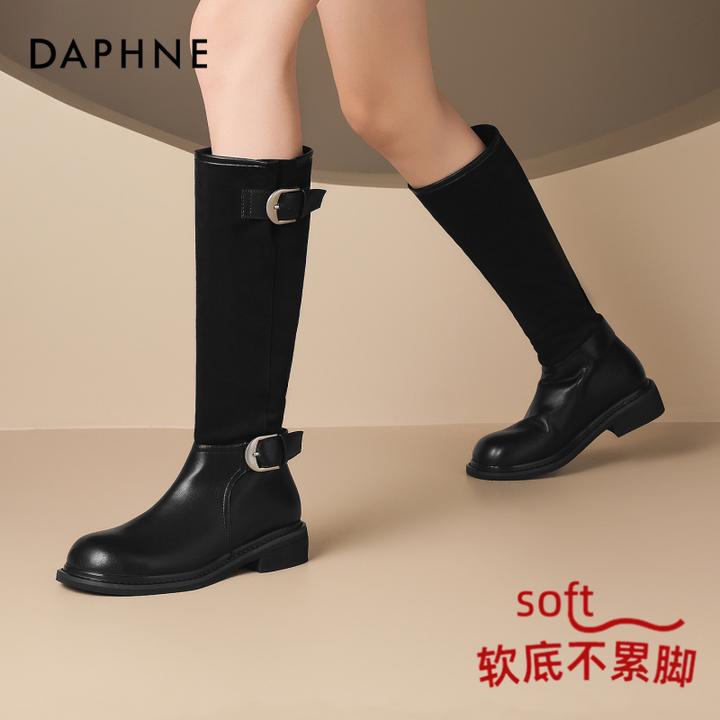 达芙妮爆款皮带扣高筒堆堆靴女款25秋季新款骑士靴圆头百搭长筒靴