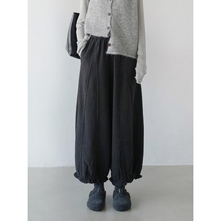 2025秋冬季新款毛呢花苞宽松加绒加厚阔腿裤休闲裤9分裤长裤子女