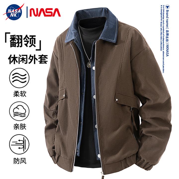 NASA联名美式假两件潮流夹克男士秋冬季防风大码翻领百搭休闲外套