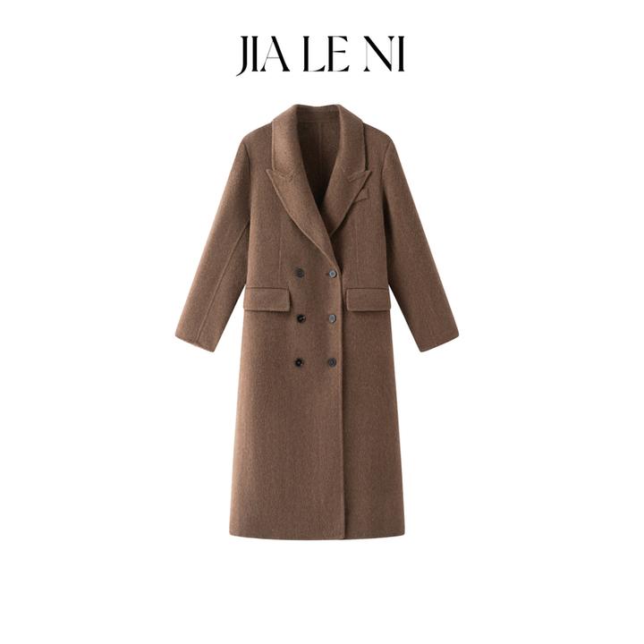 JIALENI佳乐妮100绵羊毛休闲韩系高级感西装长款毛呢大衣外套6001