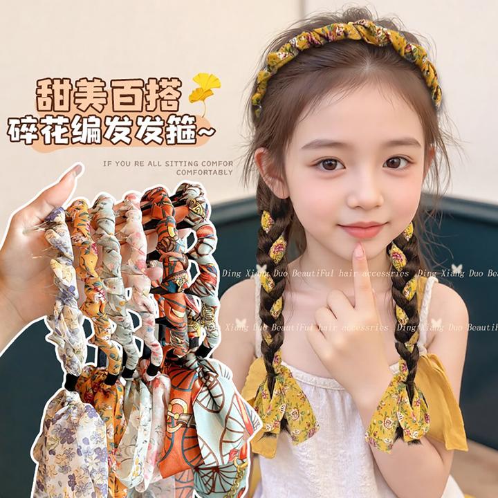 儿童碎花飘带一体式编发发箍女童高颅顶不勒头带齿防滑头箍发卡女