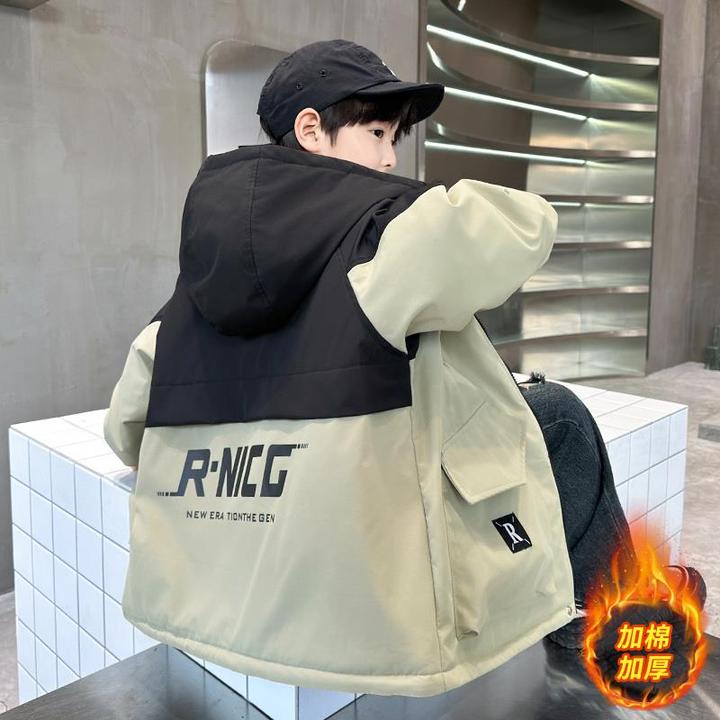 儿童装男童冬装夹棉外套2024新款秋冬款中大童加厚冬季男孩冲锋衣