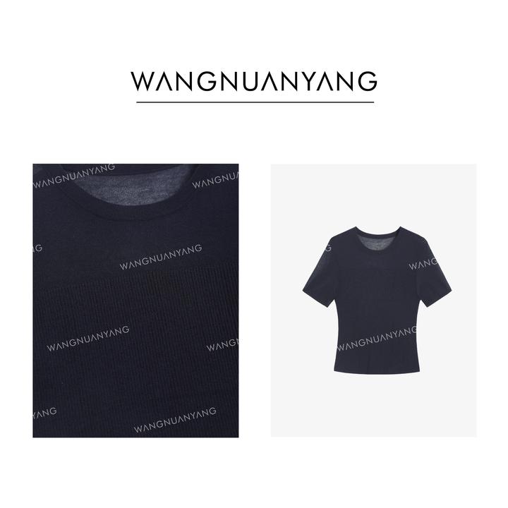 【王暖阳】自由呼吸|夏季新款半透视时髦拼接修身针织上衣Q