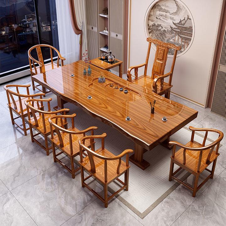 实木原木大板茶桌椅组合新中式整板茶桌家用办公室茶几泡茶台套装