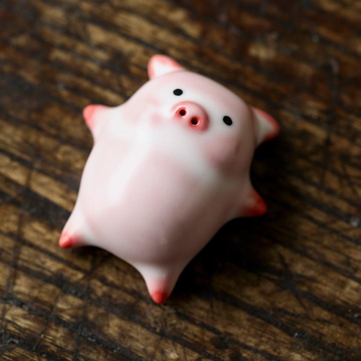 【艺凡】粉汝窑动物创意可爱茶宠摆件猪油冻可养茶玩高颜值陶瓷把件