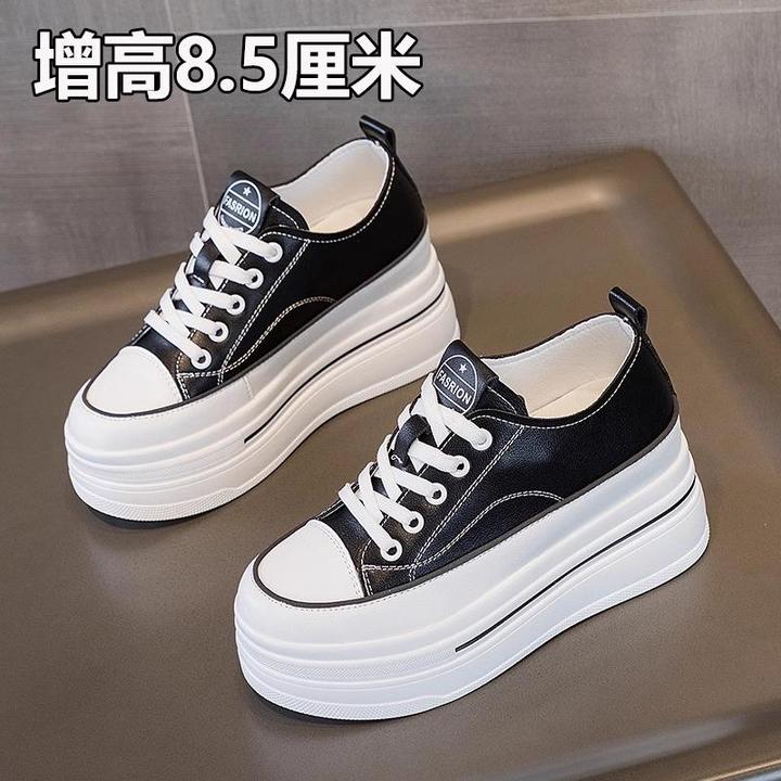 万达撤柜头层牛皮小个子内增高8cm小白鞋女2025秋冬软底透气女鞋.